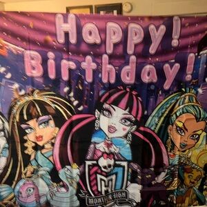 Monster High Happy Birthday Banner with Pink and Purple